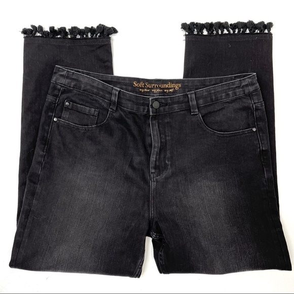 Soft Surroundings Black Slim Leg Pom Pom Hem Jeans - Picture 1 of 6